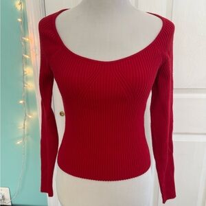 Lulu's Red Ribbed Long Sleeve Scoop Neck Shirt